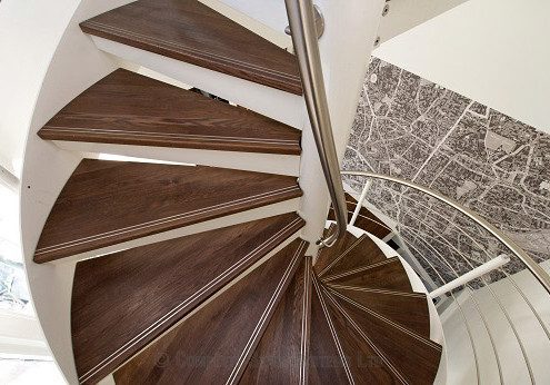 stainless steel handrail to centre column on a spiral stair