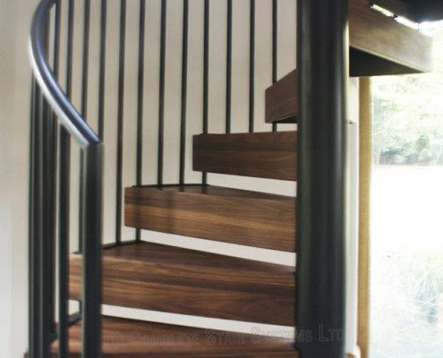 black centre column and spindles on a spiral stair