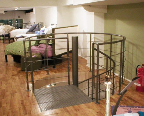steel spiral staircase in a shop