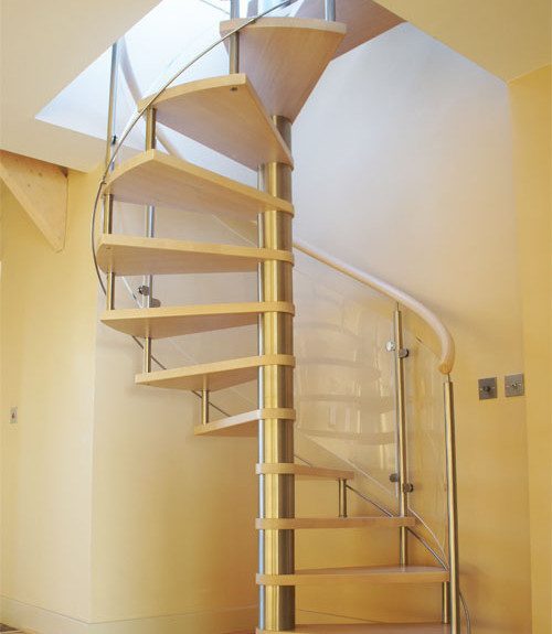 stainless steel centre column on a spiral staircase