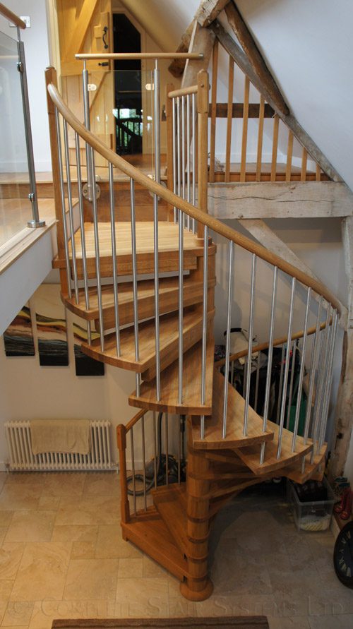 Spiral Staircase Romsey with solid Oak treads &amp; oak centre column
