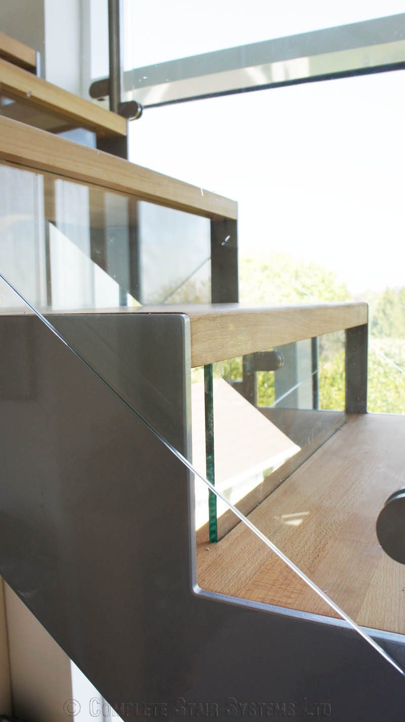 Bespoke Staircase Haslemere - Model 500 grey zig zag steel stringers on a beech stair