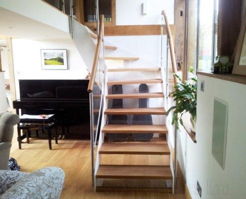 open riser stair in a living room with open risers