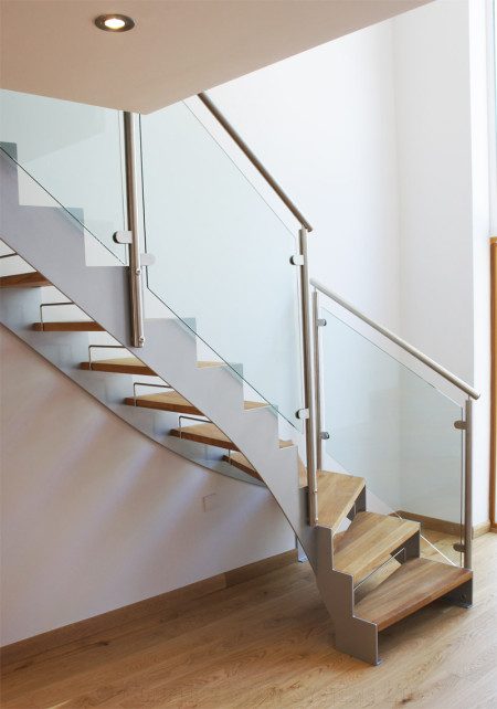 Bespoke Staircase Staines in a quarter turn steel and timber design.
