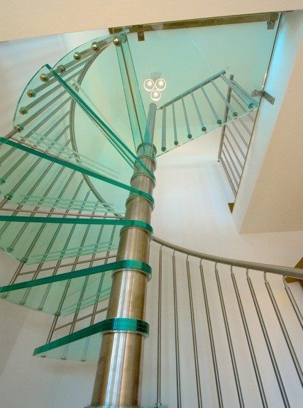glass platform at the top of a spiral staircase
