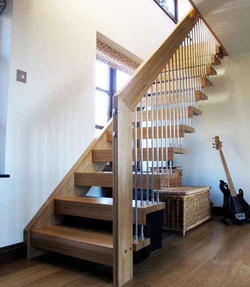 Timber Staircase - Surrey 3 straight floating style oak staircase on an oak floor