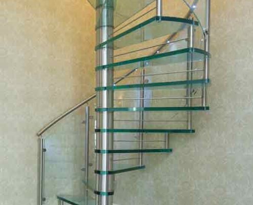 glass step spiral stair with curved glass panels