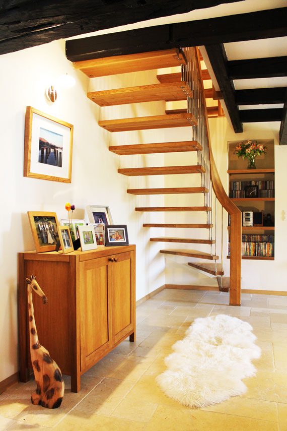 Oak floating staircase with open risers
