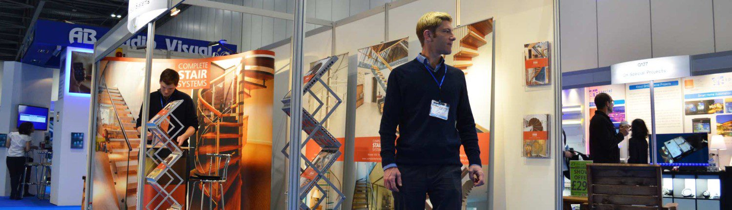 exhibition stand with two men