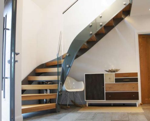 Bespoke-Staircase-Croxley-Green-4 hallway with steel sides staircase with open wooden steps