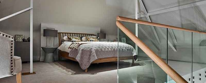 Bespoke-Staircase-Midhurst-2 bed on a mezzanine level with frameless glass balustrade