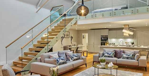 Bespoke-Staircase-Midhurst-7 white steel staircase leading the a mezzanine with glass panels