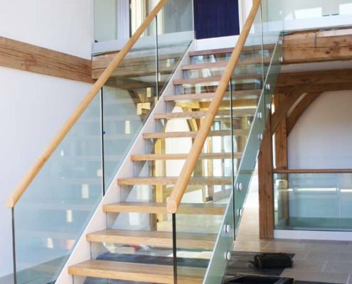 Bespoke-Staircase-Whitchurch-2 straight flight freestanding staircase in an oak framed building