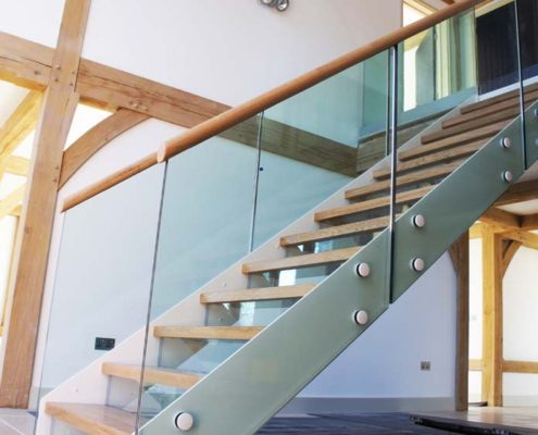 Bespoke-Staircase-Whitchurch-3 oak framed house with white staircase open risers and timber handrail