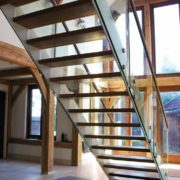 open riser staircase with wooden steps
