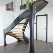 half turn free standing staircase with post corners