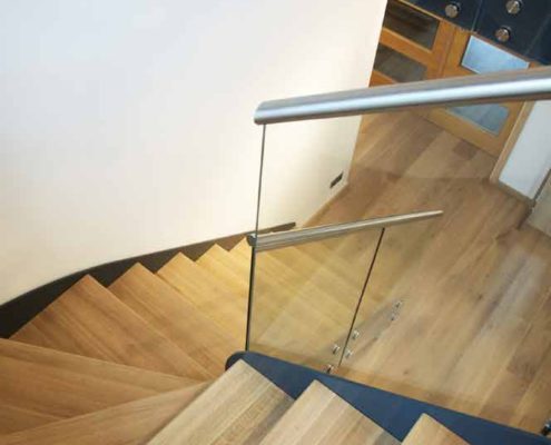 Modern-Staircase-Bromley-5 glass panels to side of oak and steel staircase