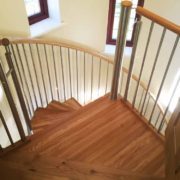 triangular top platform of a spiral staircase