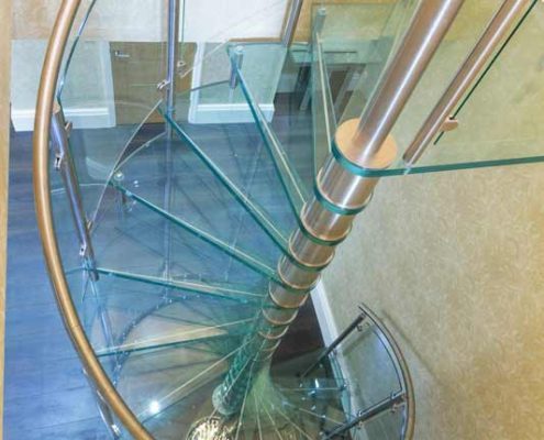 stainless steel centre column and handrail on a spiral staircase