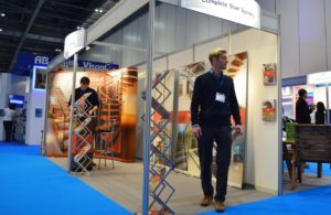 exhibition stand with two men