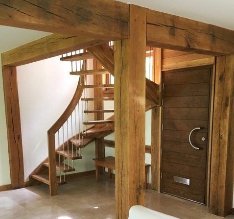half turn floating oak staircase in a timber framed house