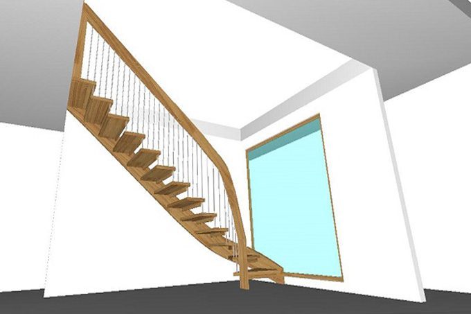 3-d view of a floating timber staircase