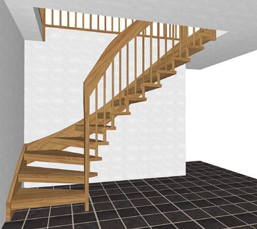 3-d drawing of a wooden floating staircase