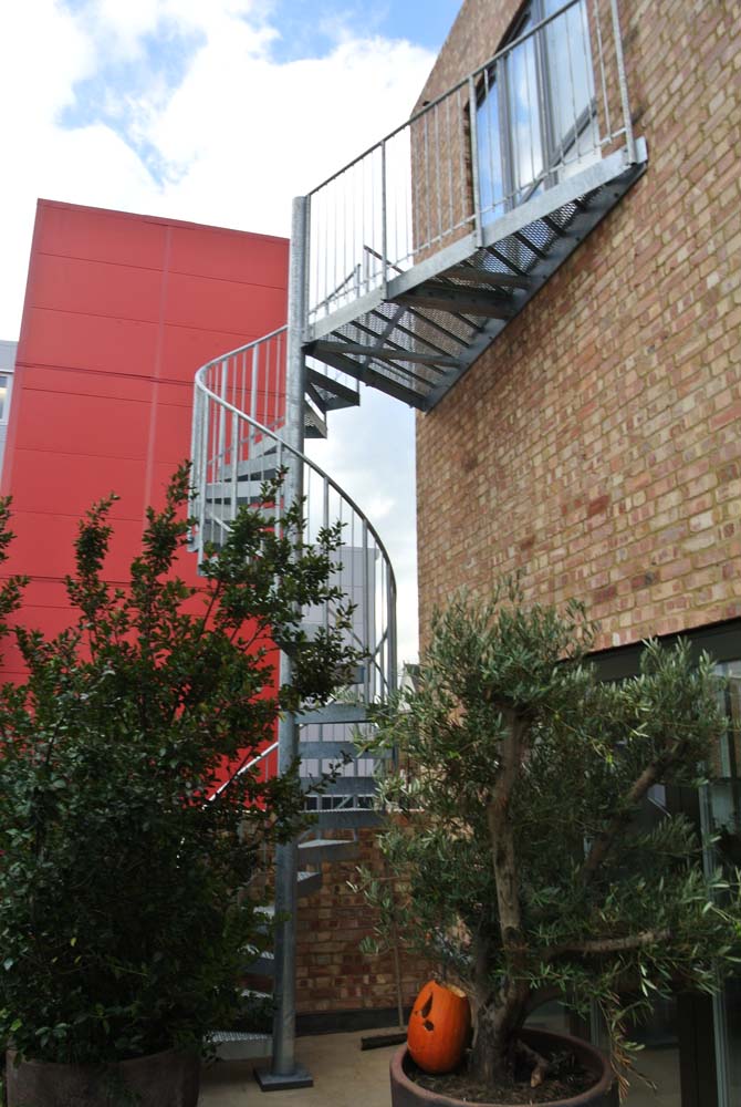 A domestic external spiral staircase in east London
