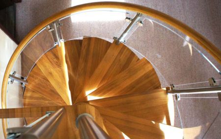 Model 76 Spiral Staircase Oak treads and handrail on a spiral staircase