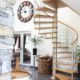 oak and stainless spiral stair on a polished tiled floor