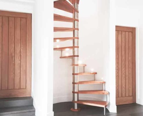 timber tread spiral in curved wall
