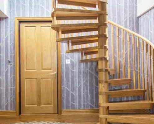 all wood spiral stair in a house