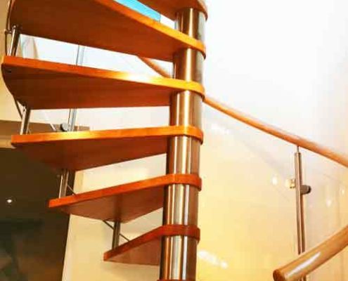 underside of timber tread spiral stair with open risers