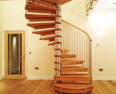 oak tread spiral staircase on a timber floor