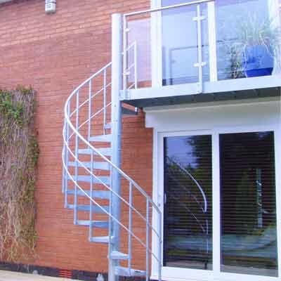 Balcony-2 outdoor galvanised spiral stair with balcony with glass panels