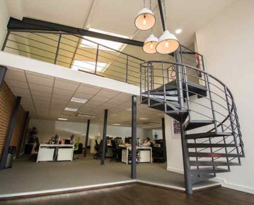 steel mezzanine leading to mezzanine level