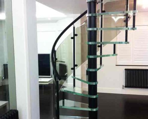 black and glass spiral staircase