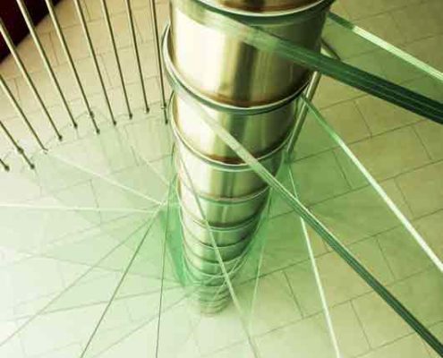 glass steps on a spiral staircase