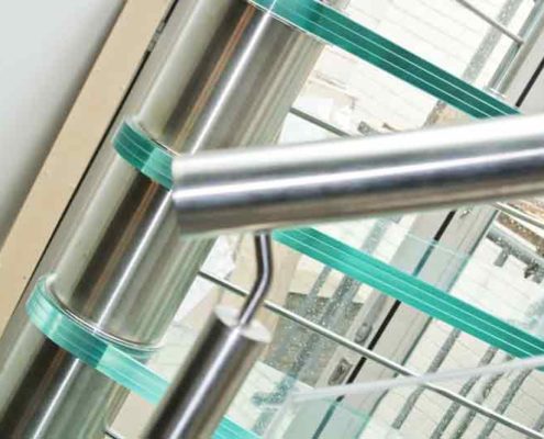 stainless steel handrail on a spiral staircase