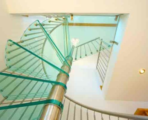glass platform of a spiral staircase