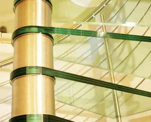 stainless steel centre column on a spiral staircase