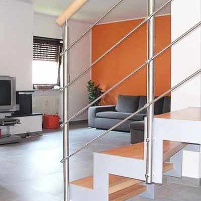Horizontal-Rails Horizontal Rail Balustrade on a zig zag steel stair