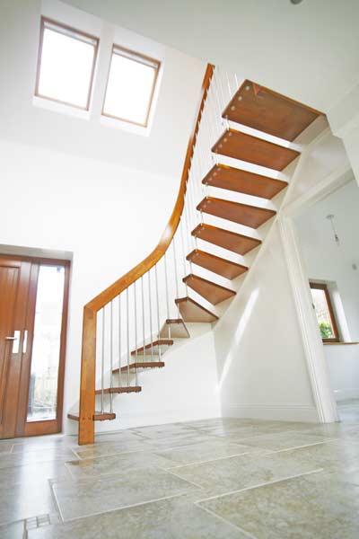 quarter turn staircase with open risers and floating feel
