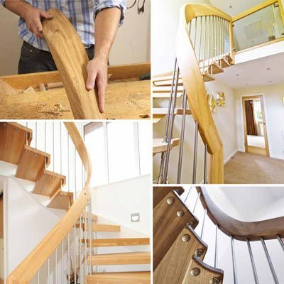 4 pictures of a timber curved handrail