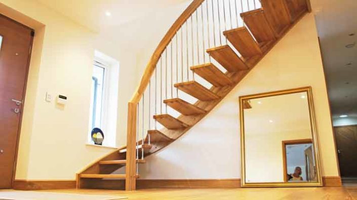 floating timber staircase in oak with open risers