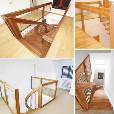 fours pictures of balustrade around a stairwell