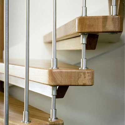 close up view of side of open timber tread stair
