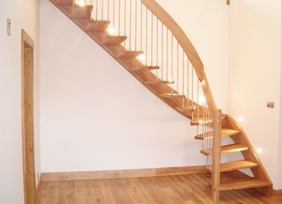 quarter turn stair with light in wall