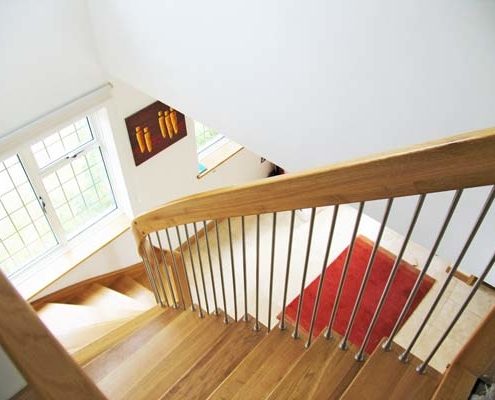 looking down on a oak turning staircase