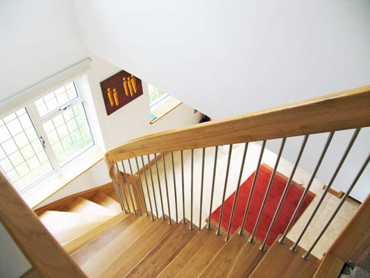 looking down on a oak turning staircase